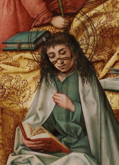 Nel dipinto Dormizione della Vergine di Hans Holbein il personaggio de Il Vecchio indossa gli occhiali