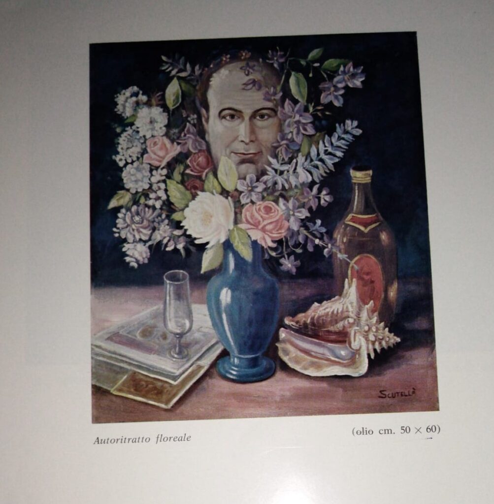 Autoritratto floreale, olio su tela 60x70, di Saverio Scutellà