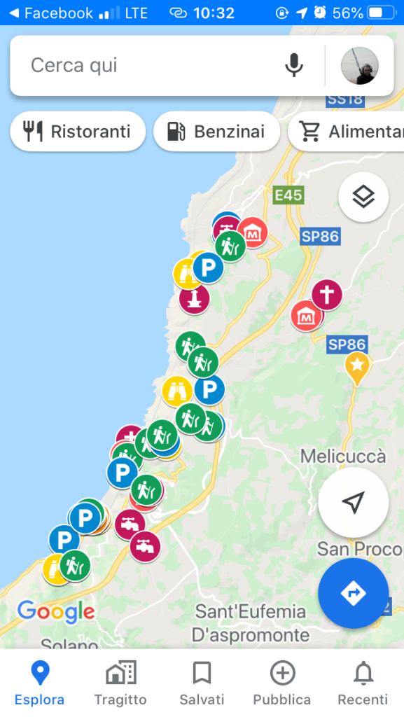 una schermata della mappa interattiva dei sentieri della costa viola