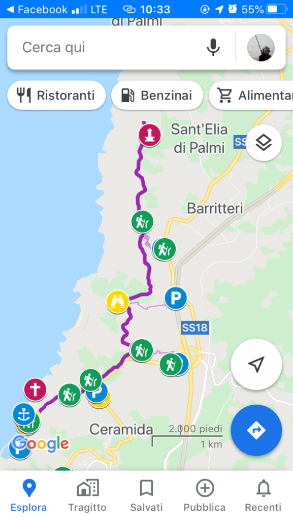 una schermata della mappa interattiva dei sentieri della costa viola