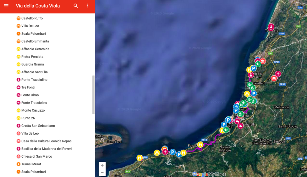 una schermata della mappa interattiva dei sentieri della costa viola