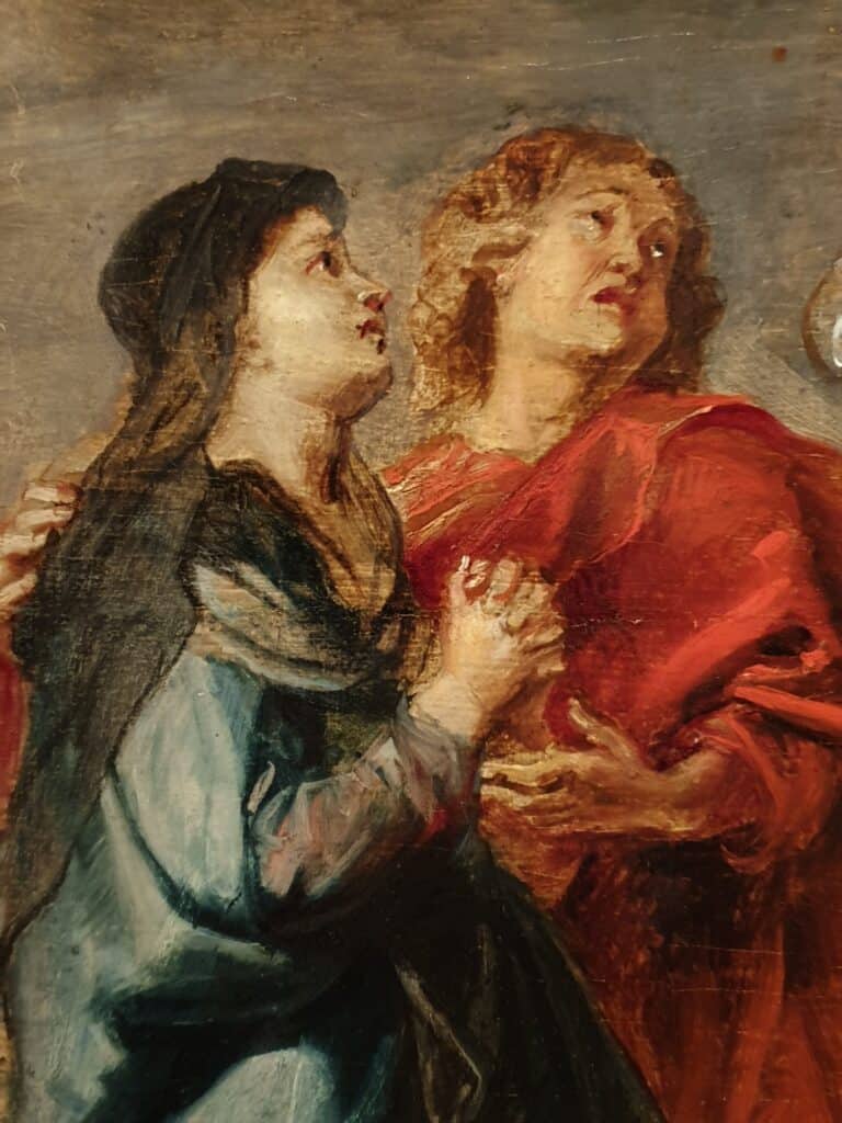 Particolare di Maria rappresentata nel dipinto di Cristo Crocifisso di Peter Paul Rubens