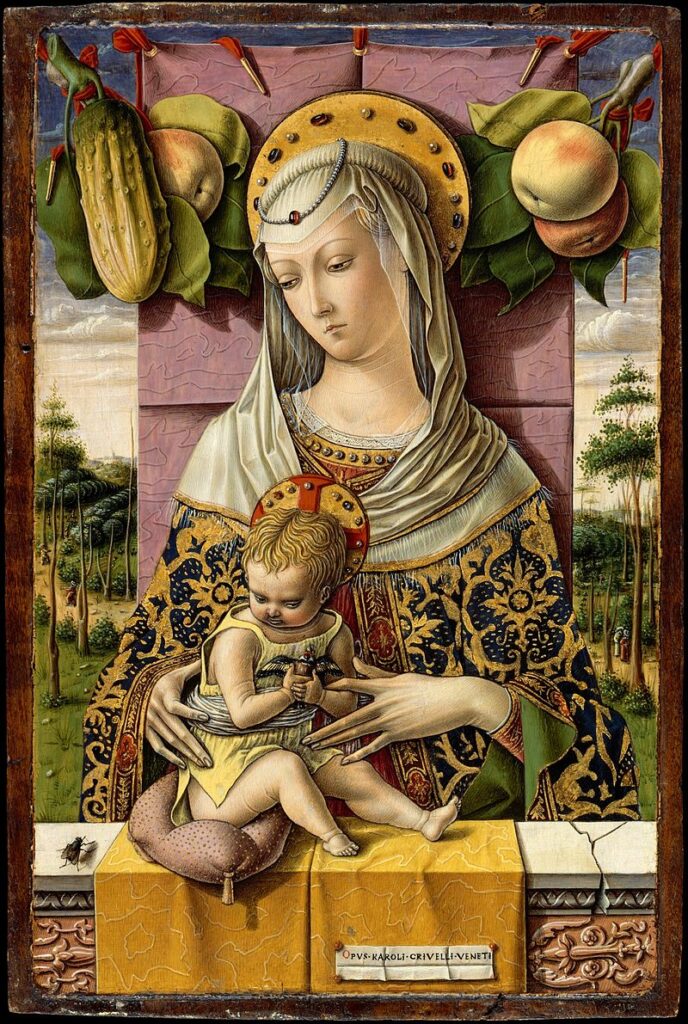 nel quadro "madonna con bambino" di Carlo Crivelli, troviamo una mosca in basso a sinistra
